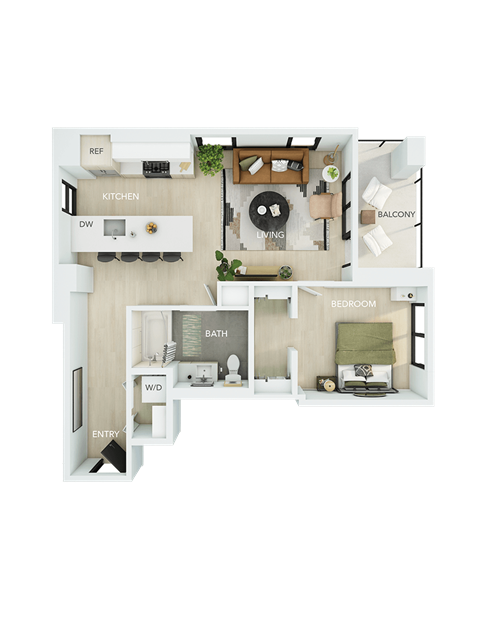 Floor plan for 1 bed, 1 bath, 782 sqft